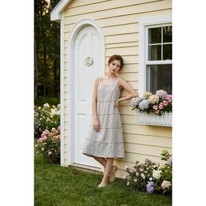 J Jill Plus 1x Tan Linen Mix Sleeveless Embroidered Dress